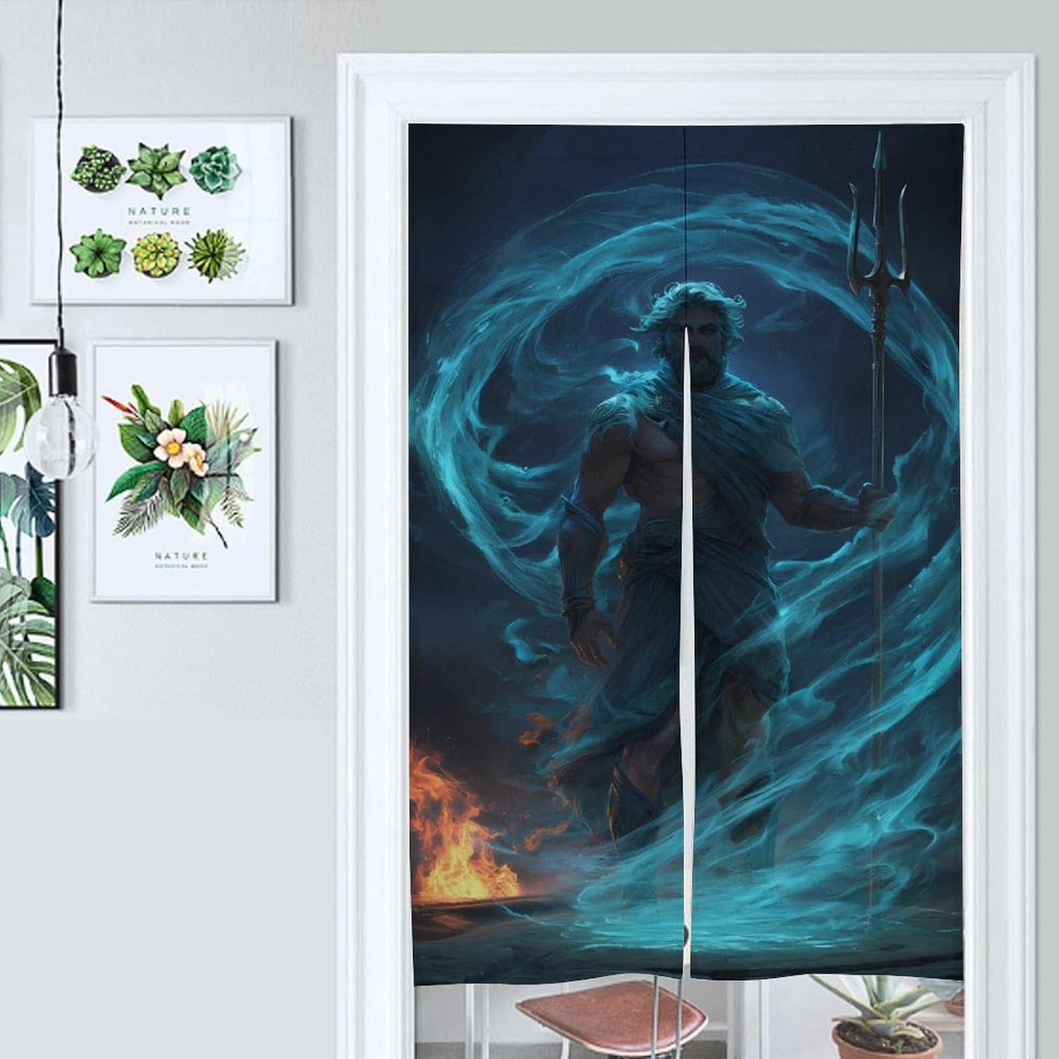 Poseidons Greek God Doorway Curtain Insulated Room Divider Drapes | white linen,privacy curtains
