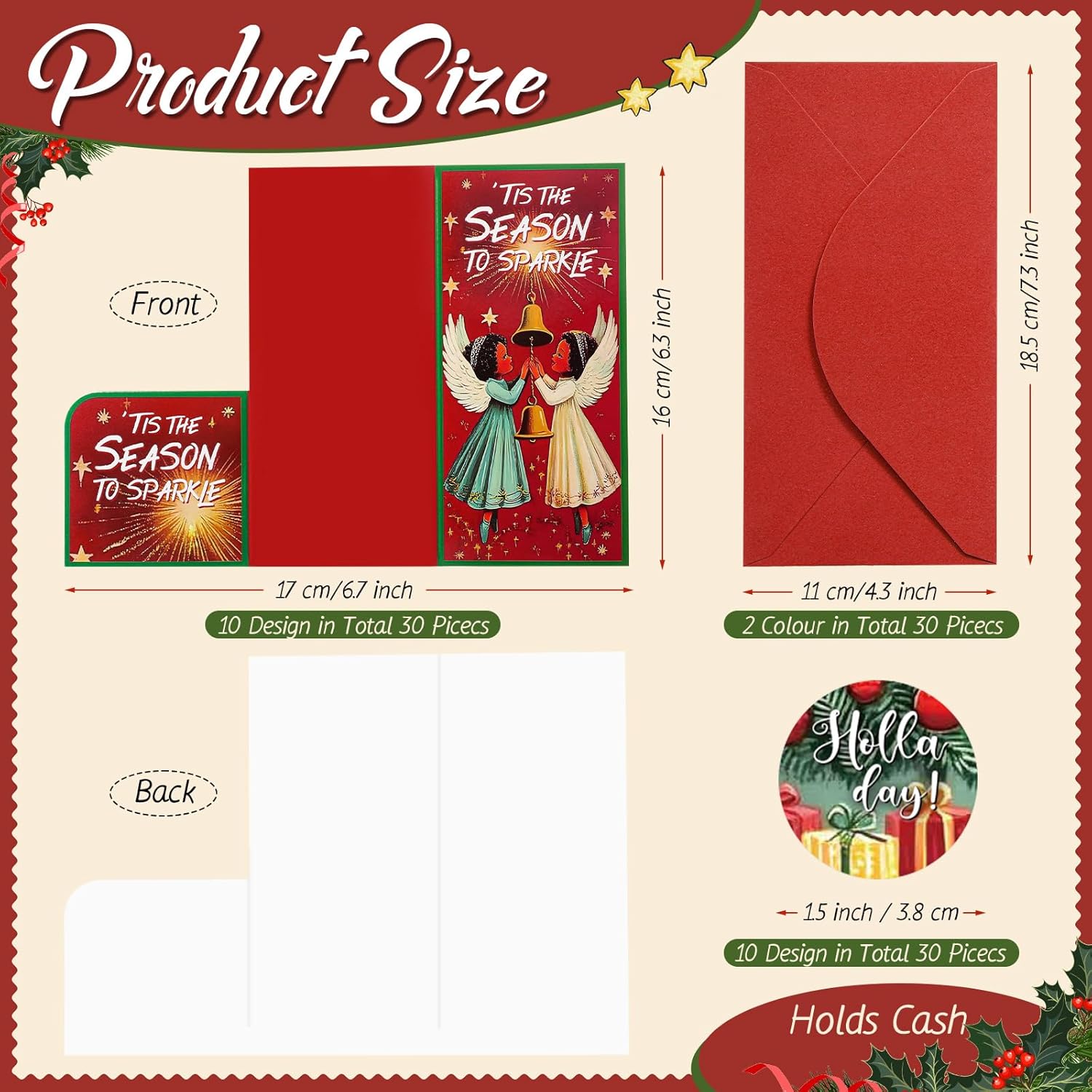 30 Sets Christmas Money Envelopes for Cash African American Money Holder Religious Envelopes Black Santa Christmas Christian Gifts with Stickers for Xmas Nativity Winter Holiday Church Favor - Image 2