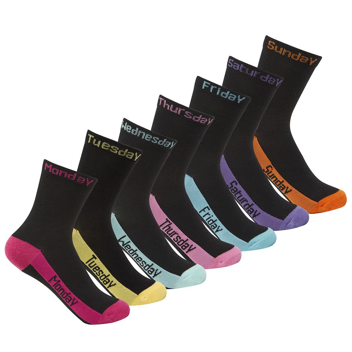 Street Essentials Girls Black - 7 Pairs - Days Of The Week Socks, Novelty Trainer Liners 7 Pair 6-8.5