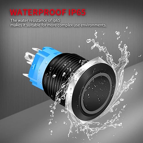 Miniatura 6 de DaierTek - Interruptor de botón de encendido y apagado, 0.472in CC, 4 pines, 12 V, impermeable, interruptor de metal con arnés de cableado y luz