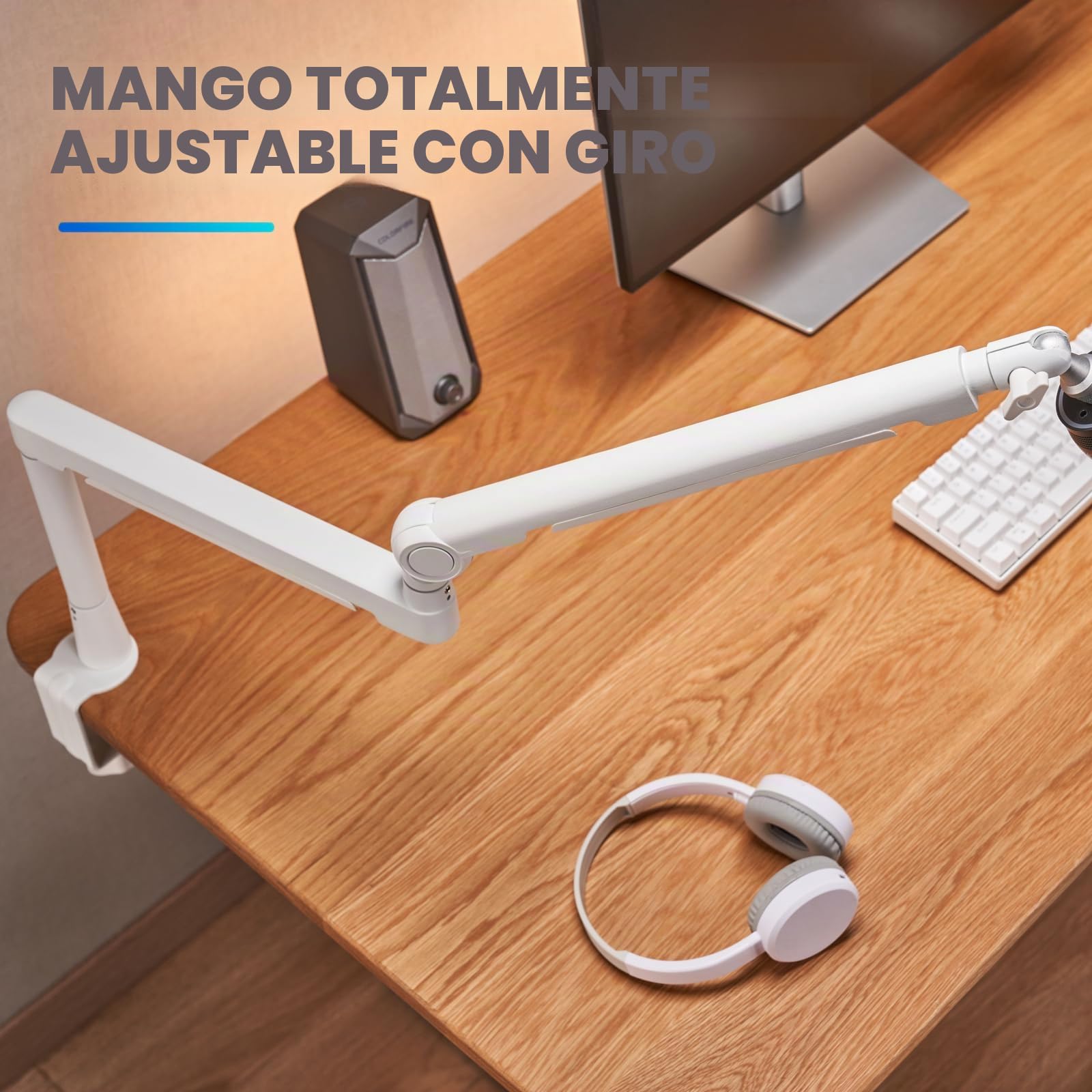 THRONMAX Twist S6 Brazo Micrófono Perfil Bajo, Soporte de Micrófono Robusto Plegado de 360º con gestión de cables, 1/4" 3/8" 5/8" Acero inoxidable por Blue Yeti, Universales, Blanco