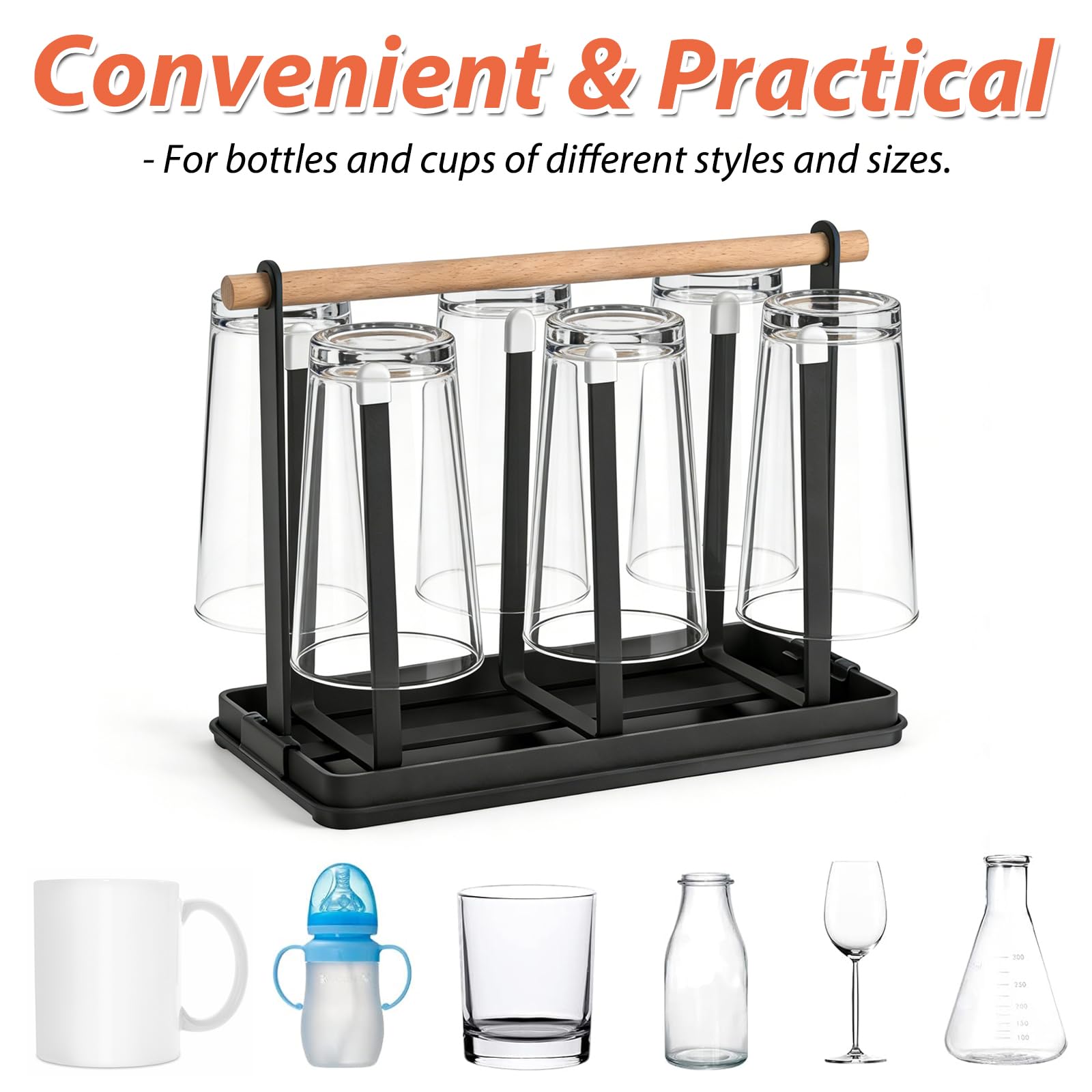 Escurre Biberones con Cepillo de Mango Largo, Secador y Escurridor de Botellas, Soporte para Botellas de Sodastream, Seca Biberones con Tapete de Drenaje Desmontable