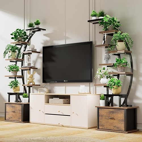 Miniatura 8 de Soporte alto para plantas de 10 niveles para interiores con luces de cultivo, estante esquinero de 65 pulgadas con cajón de almacenamiento, estante