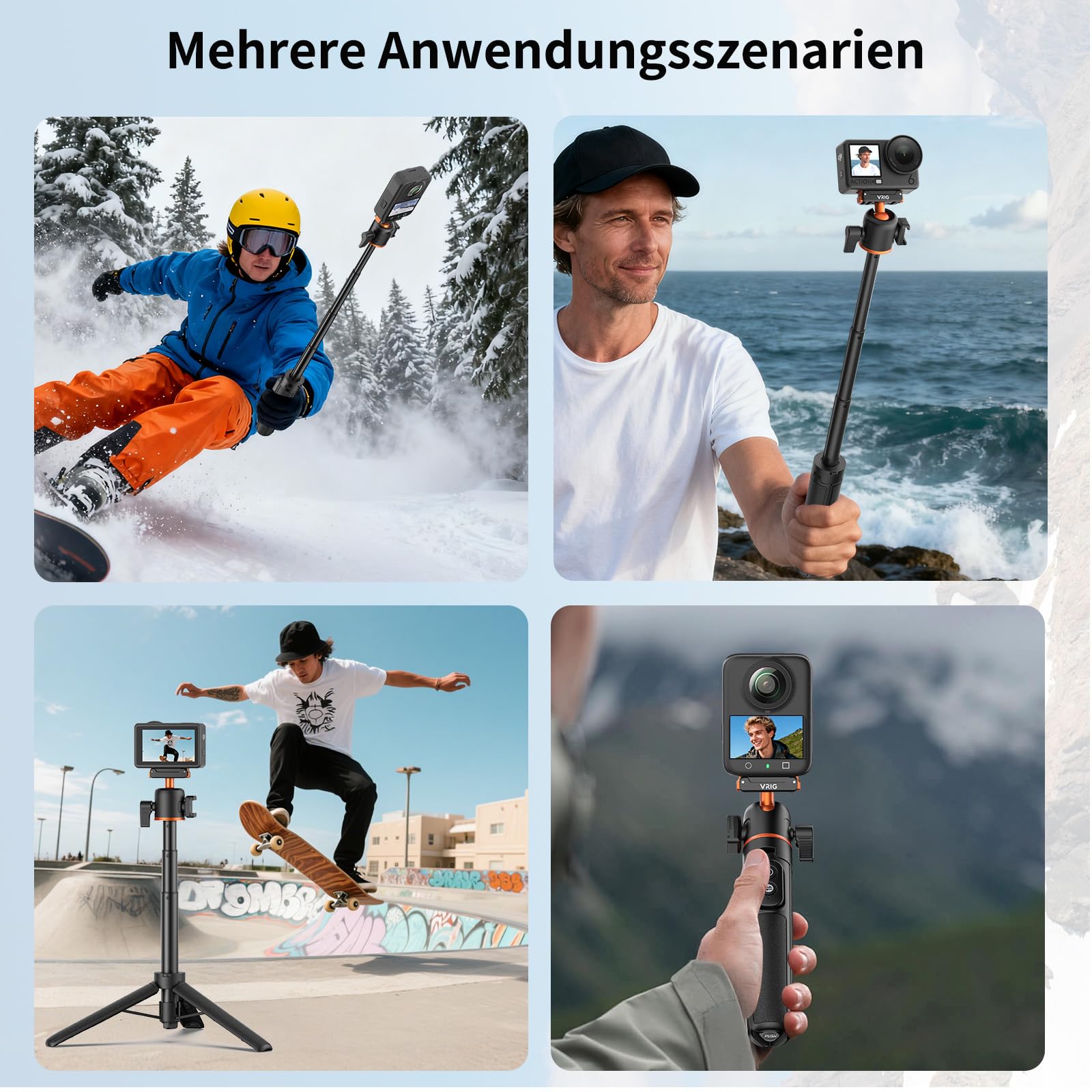 VRIG AC-90S Selfie Stick Stativ für DJI Osmo Action 6/5 Pro/ 4/ Osmo 360 | 55 cm Verlängerungsstab mit Magnetischer-Schnellwechseladapter & Fernbedienung für Vlogs, Live-Übertragungen und Reisen