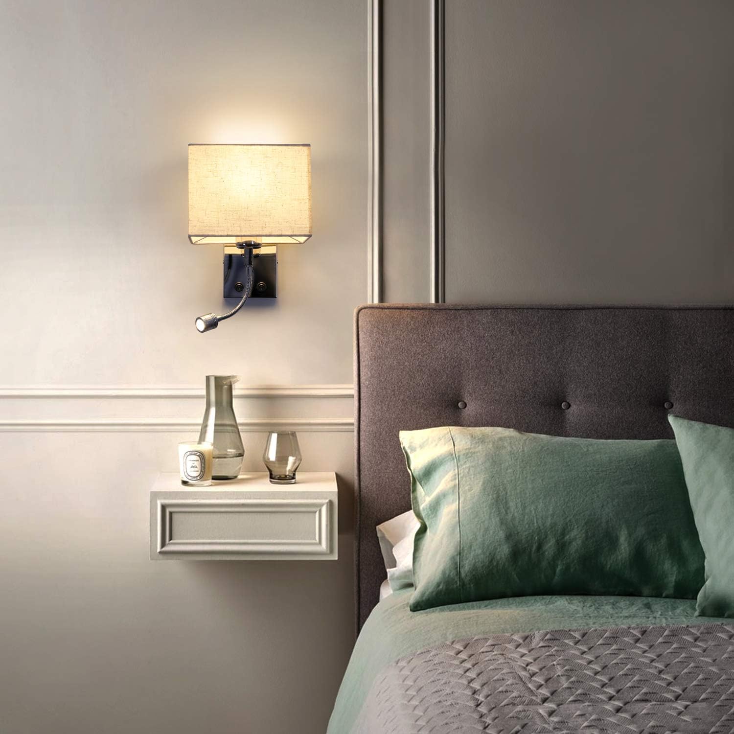 ZMH 2pcs LED Lampada da Parete per Interni Camera da Letto e Soggiorno - Lampada da Lettura con Braccio Flessibile Girevole E27 per Tessuto - Luce di Lettura per Hotel