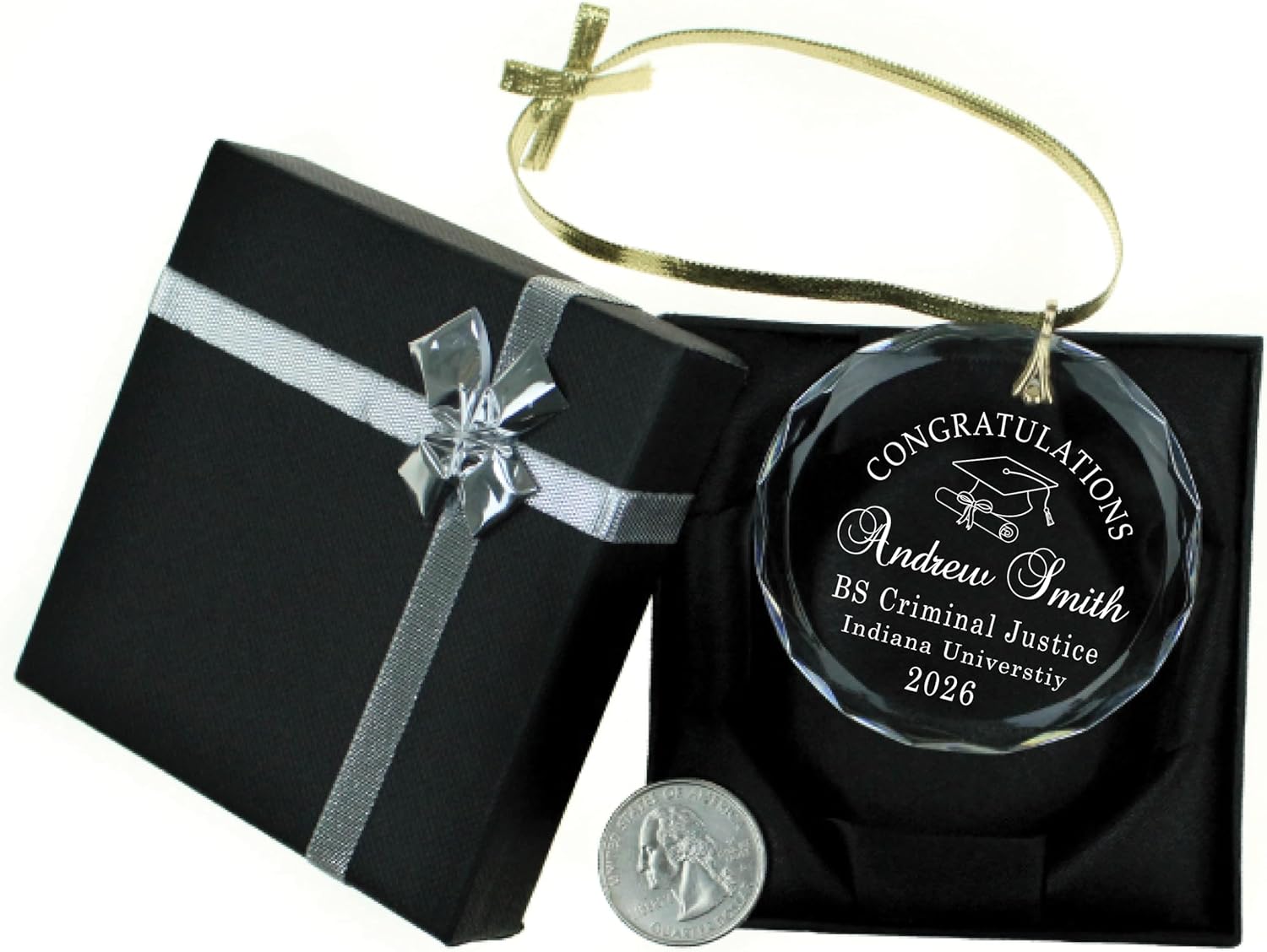 Congratulations Graduation Cap and Diploma High School or College Graduation Date Keepsake Christmas Ornament - Circle Glass