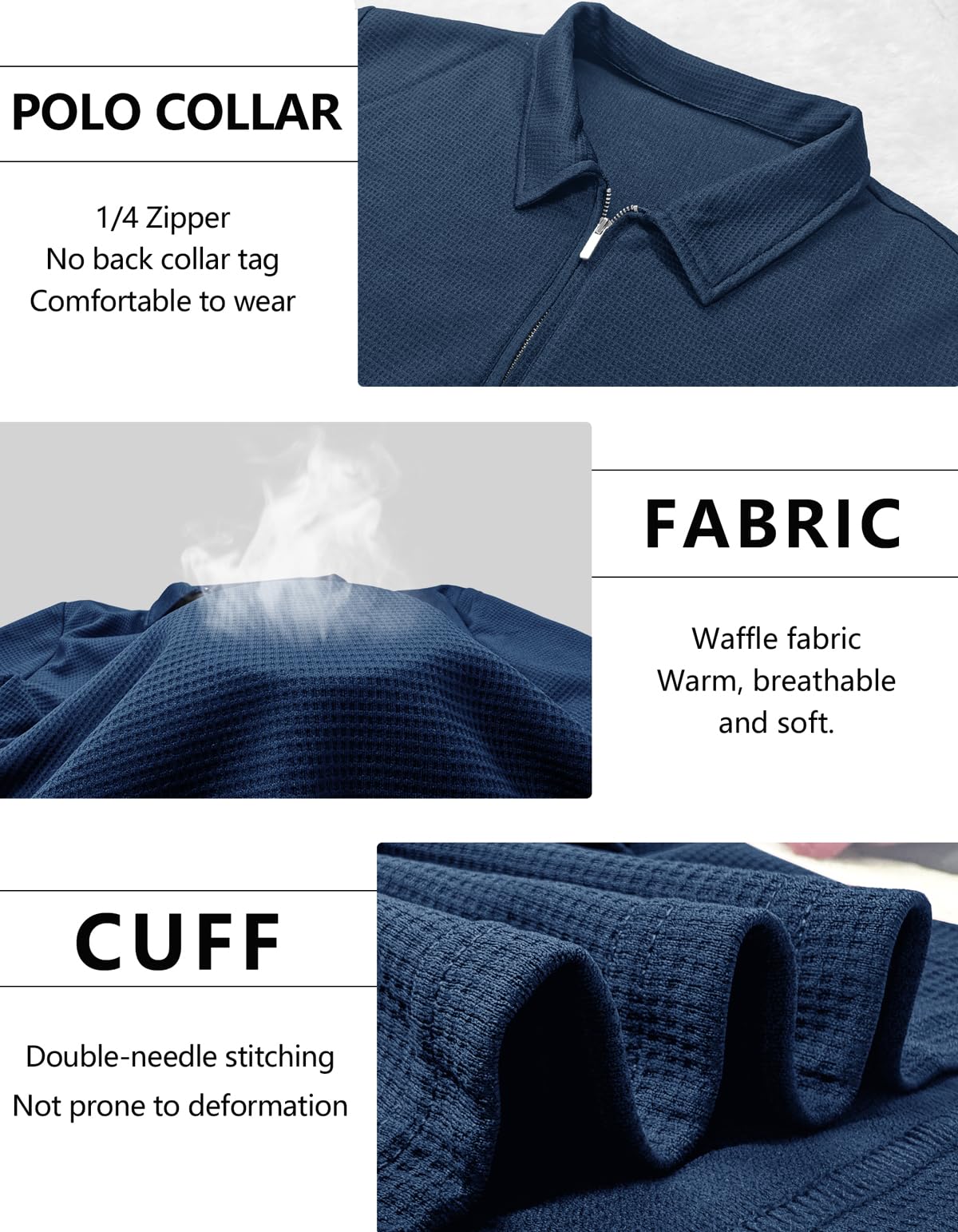 Lehmanlin Hommes Coupe Ajustée Muscle Polos, T-Shirt à Manches Longues en Maille Gaufrée, Haut de Sport décontracté pour Le Golf