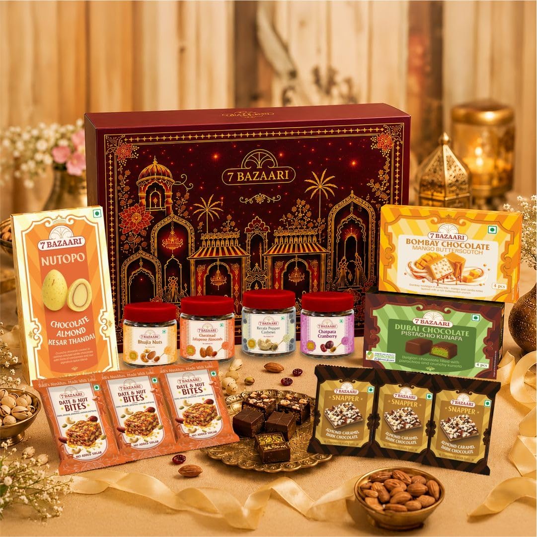 7 BAZAARI Rakhi Signature Tohfaa 3 | Premium Rakhi Chocolate & Snacks Gift Hamper | Festive Gift Box for Brother, Sister & Family-image-39