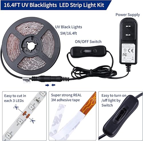 Miniatura 6 de Tira de luces negras de 20 pies, 360 LED, tira de luces LED, luces de cinta, accesorios de luz negra morada flexible de 12 V, cinta LED para