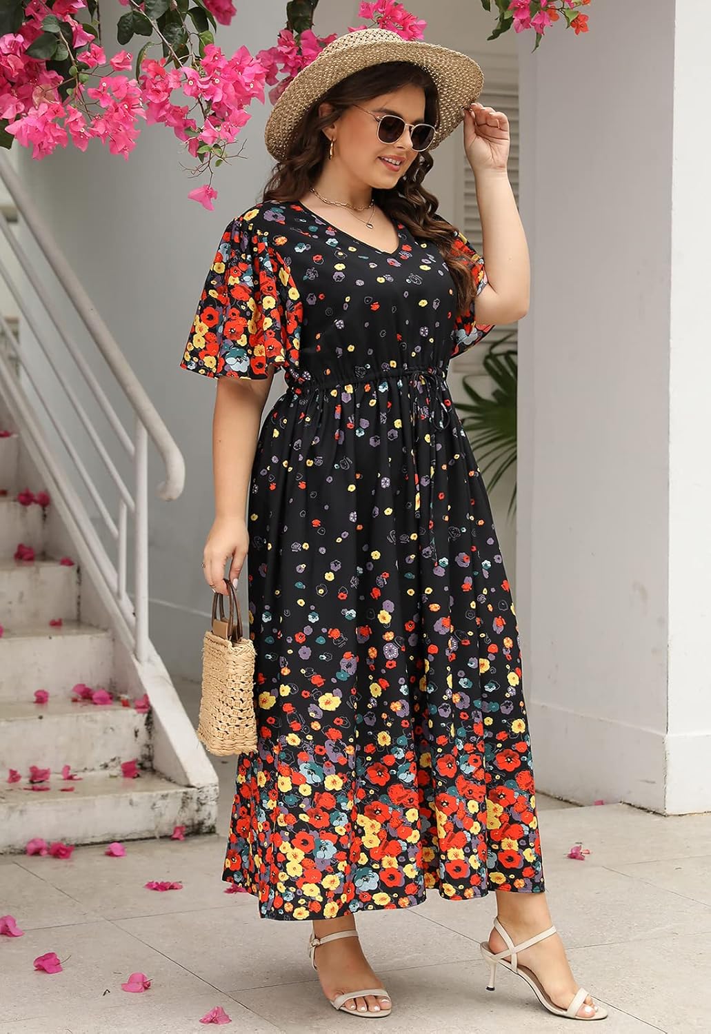 Nemidor Womens Plus Size Maxi Dress Summer Boho Sundress Floral Print Flared Casual Long Dresses with Pocket - Image 3