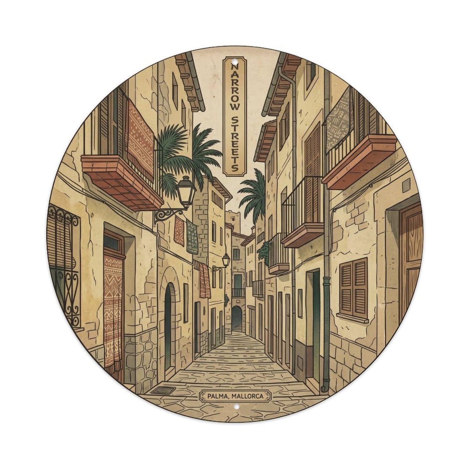 Olhnbad Style Palma Narrow Streets Mallorca Heritage Landmark Metal Tin Sign