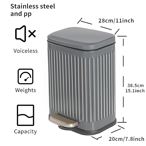 Miniatura 5 de Erotr Basurero de cocina de 13 litros con pedal de pie, de acero inoxidable, doble barril, cierre suave para oficina, sala de estar, dormitorio con