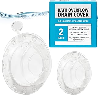 [2 Pack] Overflow Bath Drain Cover with Top Plug - Take a Deeper, More Luxurious Bath with a Tub Overflow Cover - Suction Cup Sealed Overflow Drain Cover Bathroom Tub - Bathtub Overflow Drain Cover