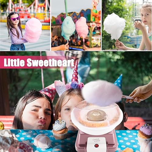 Miniatura 3 de Máquina de algodón de azúcar para niños, fabricante de algodón de azúcar para regalos de Navidad, regalos de cumpleaños con 10 palos y 1 cucharada