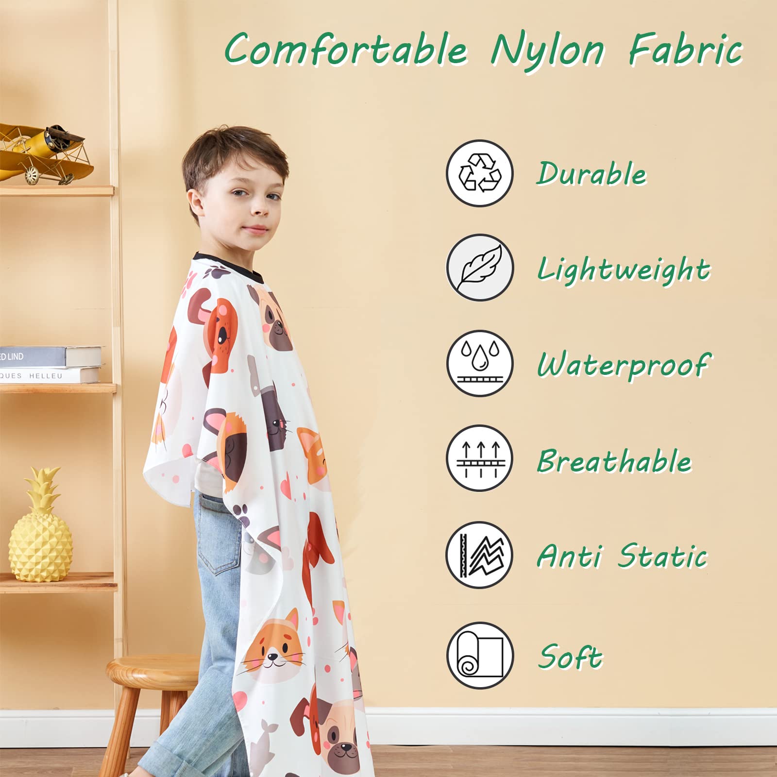 Capa de peluquería profesional para niños, capa de peluquería profesional con correa ajustable para el cuello, capa de corte de cabello con champú para salón y hogar, 51 x 36 pulgadas (patrón 2