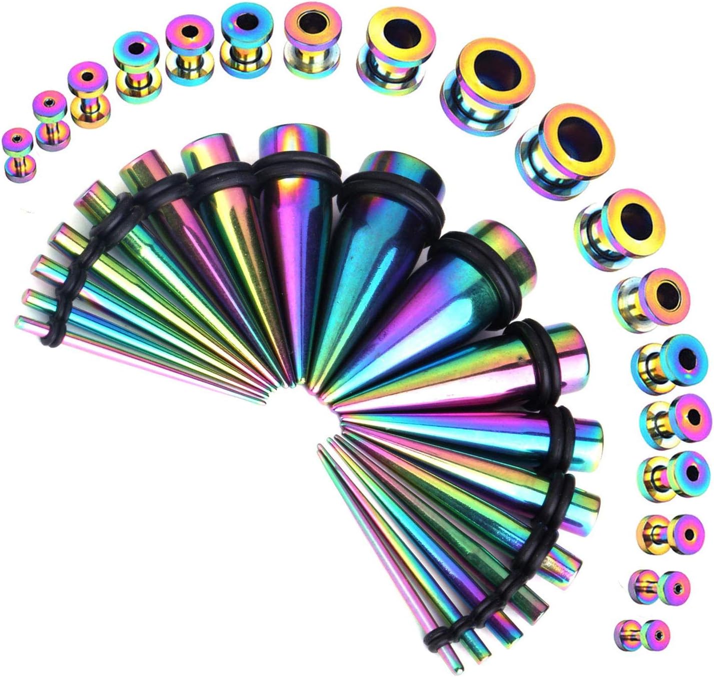CABBE KALLO 36PCS Ear Gauges Stretching Kit Stainless, Rainbow, Size No Size