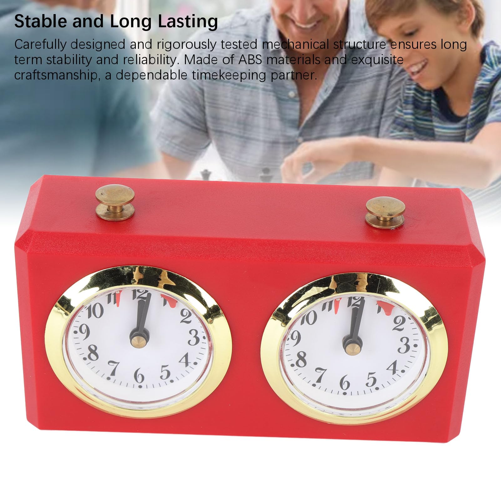 Pilipane Schachuhr Analog, Professioneller Analog Chess Clock, Uhrwerk Angetriebener, Großes Zifferblatt und Klare Markierungen, ABS Material, für Turnier Brettspiel, Schach (Rot)