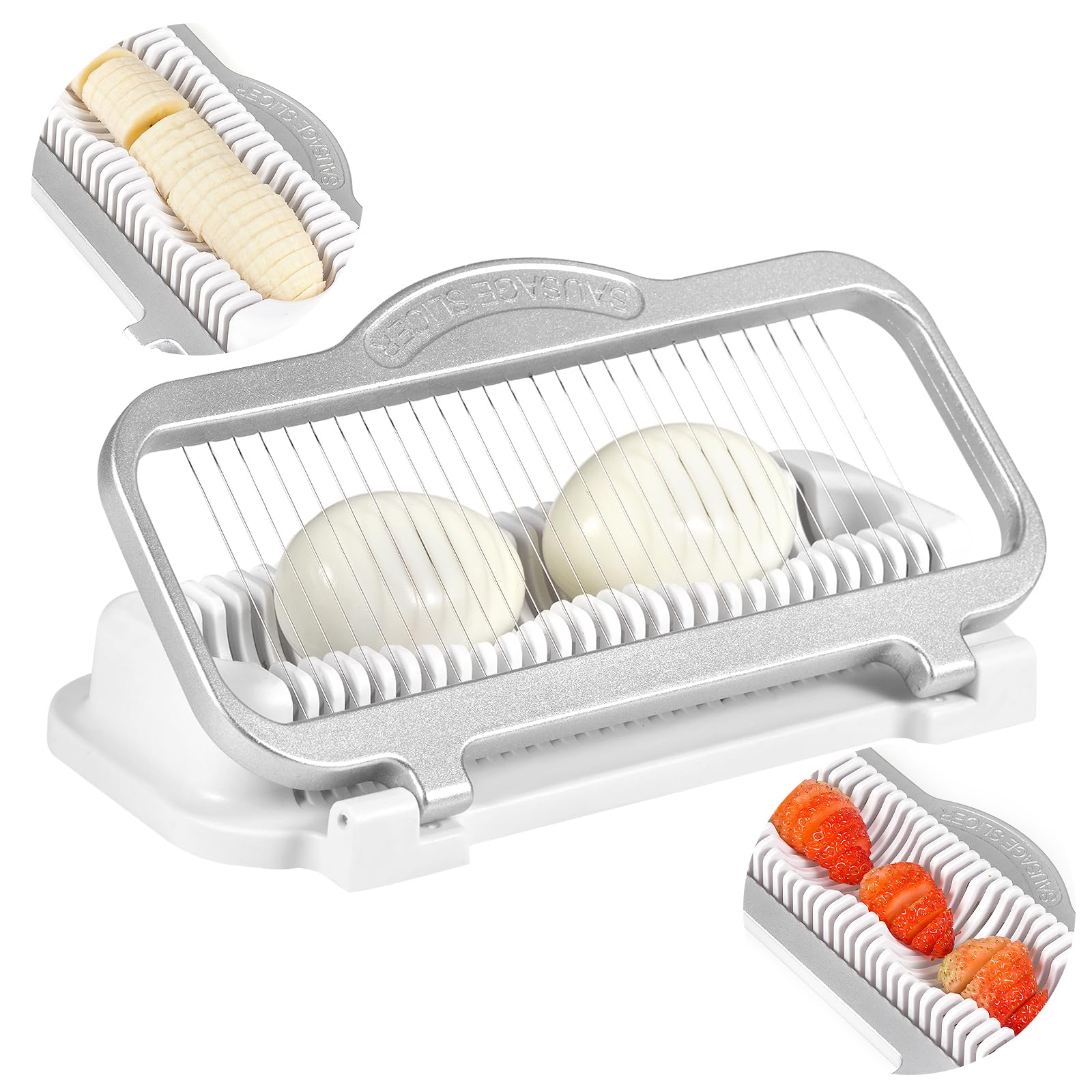 Larger Egg Slicer for Hard Boiled Eggs Banana Slicer, Aluminium & Stainless Steel Wires Strawberry slicer Multipurpose Heavy Duty Dishwasher Safe Banana Cutter slicer