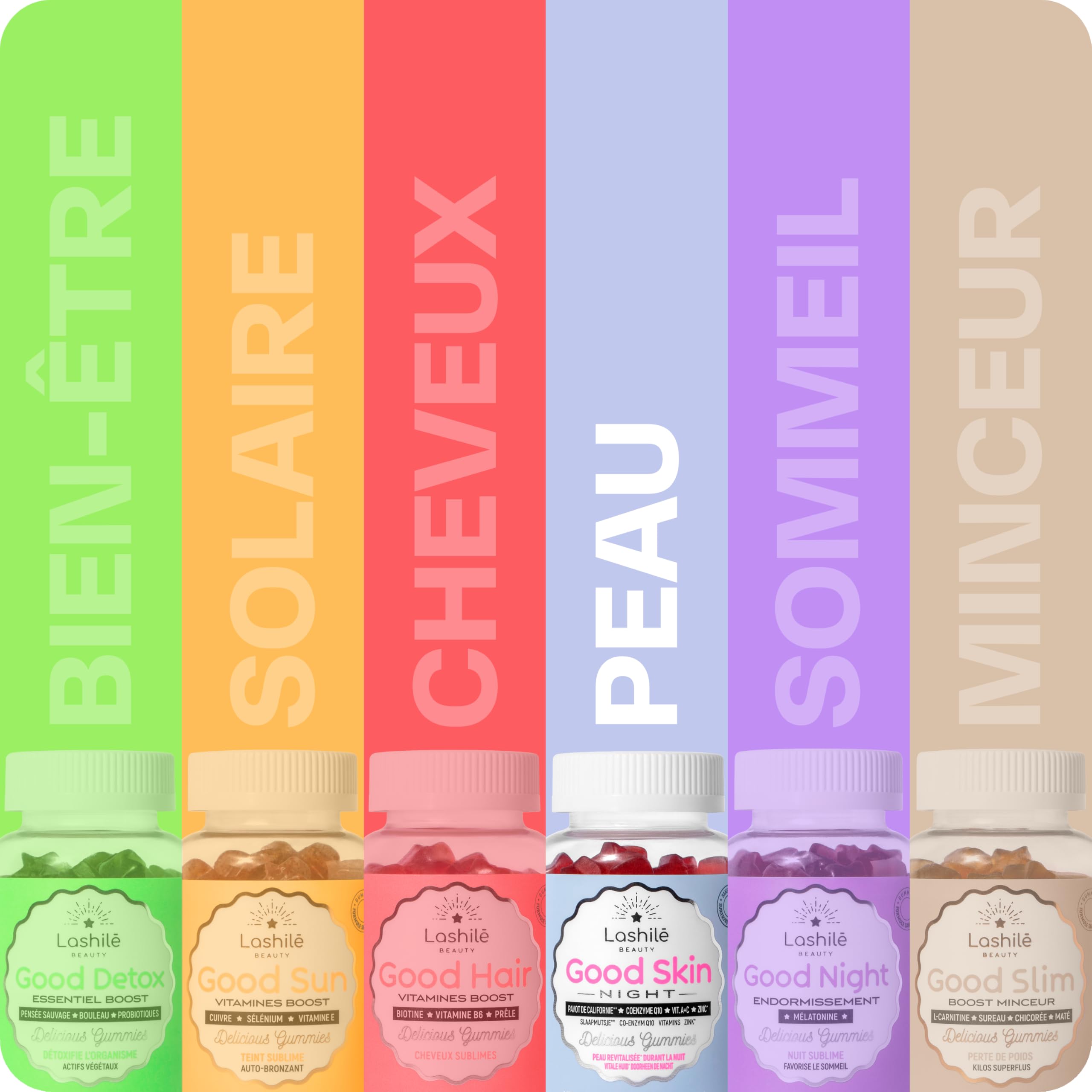 Lashilé Beauty - Complément Alimentaire - Régénérateur de peau pendant la nuit - Good Skin Night - Made In France - Coenzyme Q10 Vitamine A C Zinc - Cure 3 Mois 180 Gummies