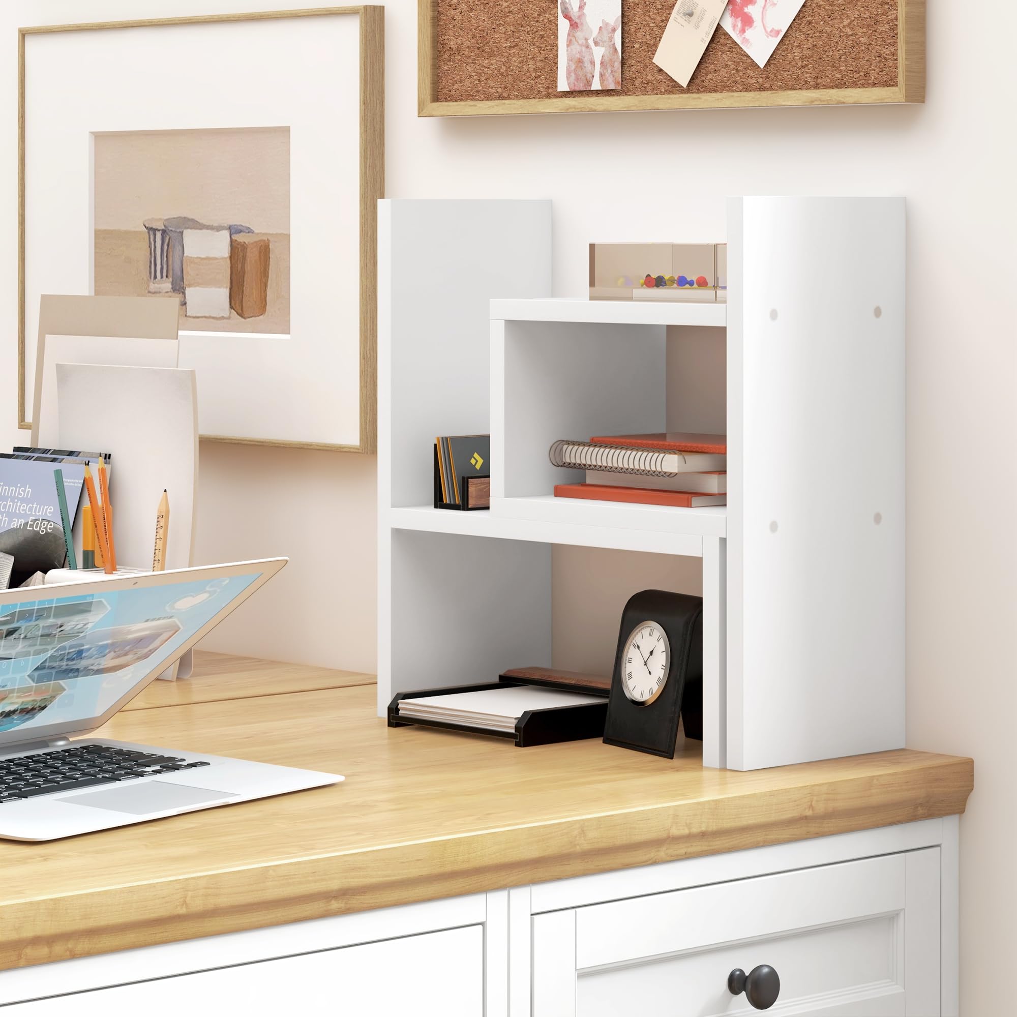 HOMCOM Modulares Schreibtischregal, multifunktionaler Schreibtisch-Organizer, Schreibtisch-Organizer, Schreibtisch-Regal, 2-teilig, Holz, Weiß