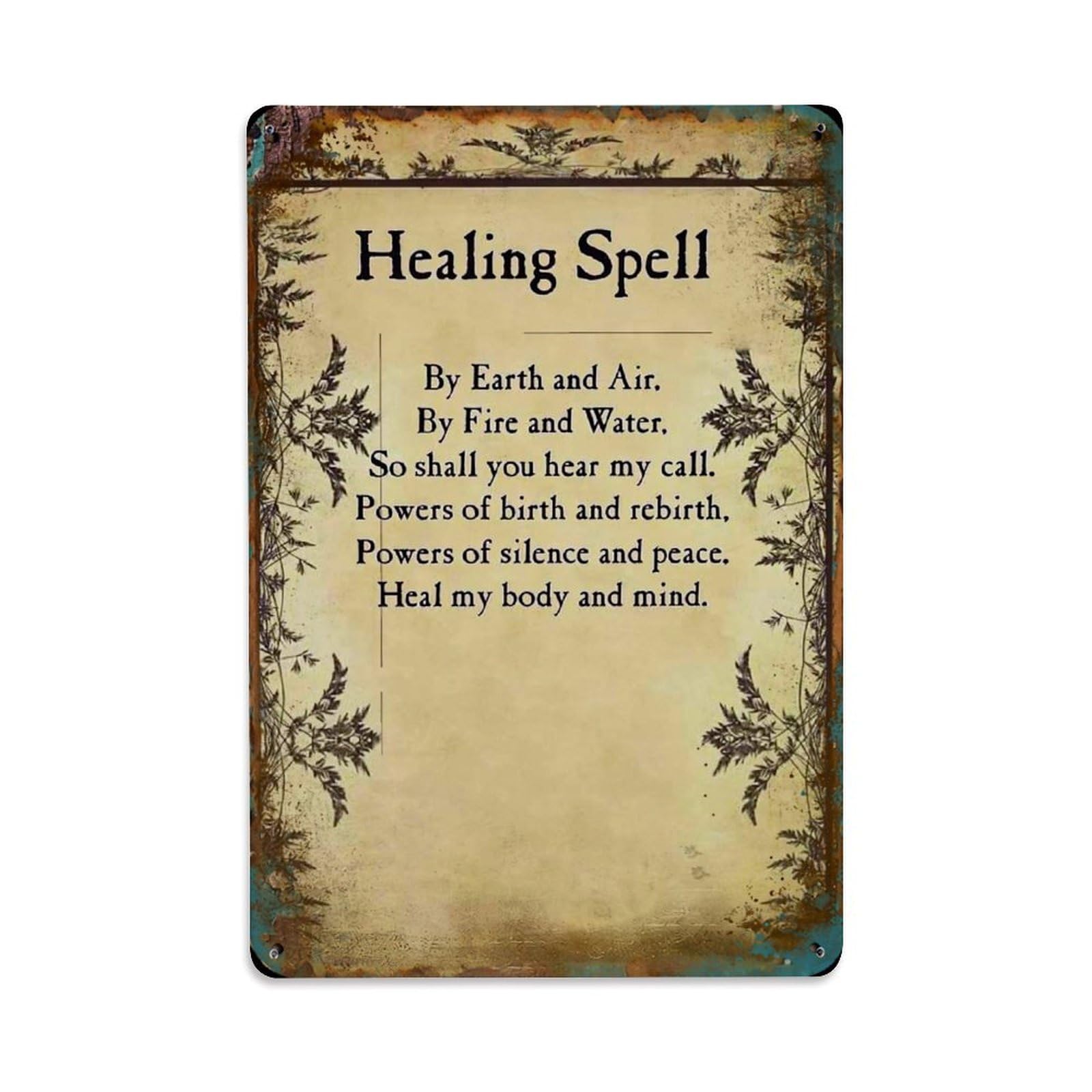 Jdyaojiesheng Vintage Healing Spell Earth Air Fire Water Tin Sign Retro Metal Wall Decor Metal Poster, Home Bar Garage Farmhouse Cafe Wall Art Decoration 8X12inches