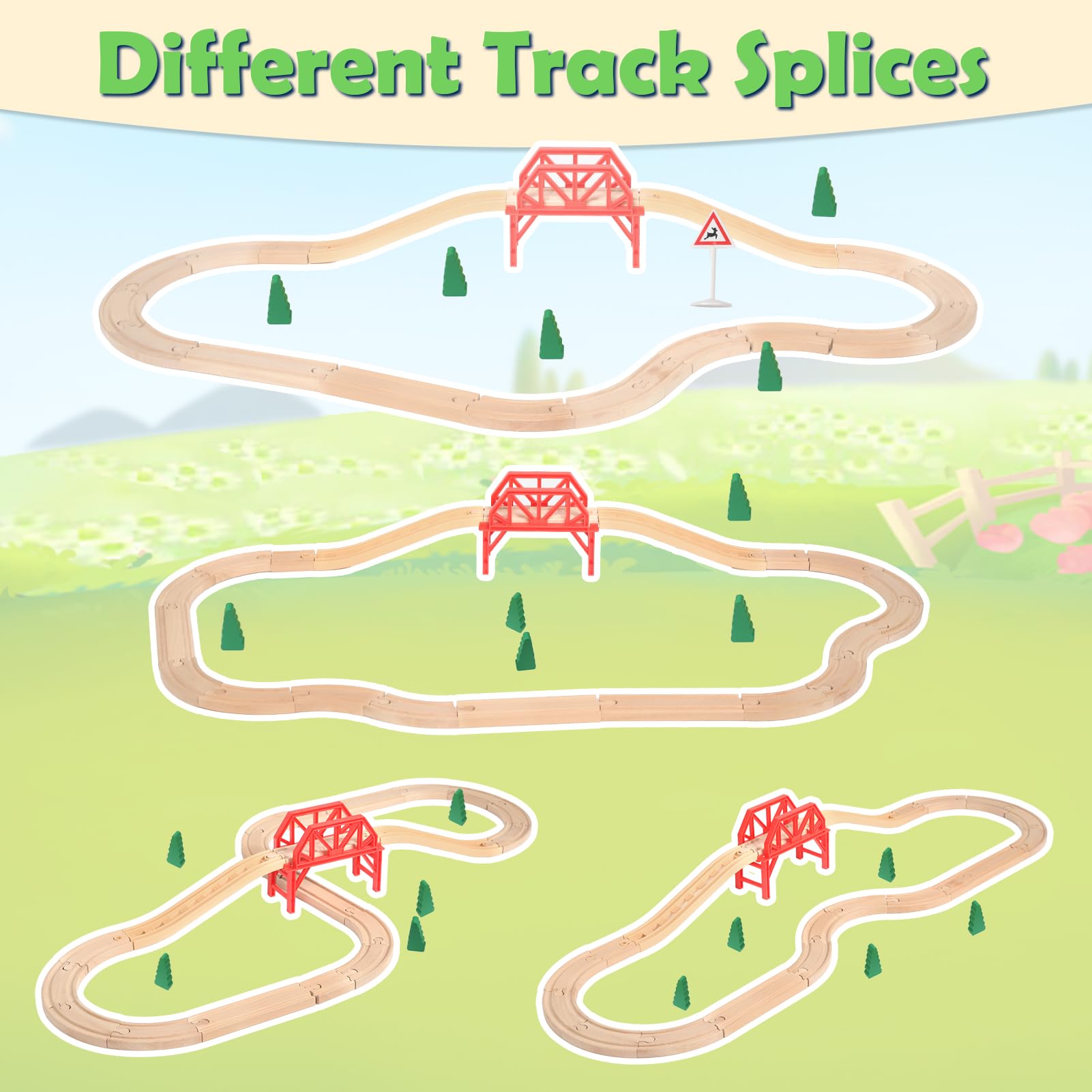 XIAPIA Wooden Train Set for Toddler Farm Theme Wooden Train Track Fits Thomas/Brio/Melissa and Doug - Image 4