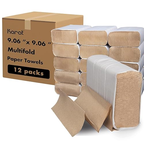Karat Toallas de papel multipliegues, absorbentes y resistentes, 334 hojas x 12 paquetes, fibras recicladas