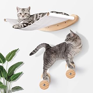 Cat Hammock, Wall Mounted Cat Steps，Large Cat Wall Shelves with 2 Cat Wall Steps, Cat Perch for Kitty’Sleeping, Playing, Climbing, Lounging.Indoor Premium and Modern Cat Furniture