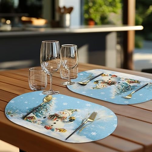 Miniatura 4 de Christmas Place Mats Indoor Set of 2 Snowman Winter Placemats Heat-Resistant Place Mat Easy to Clean Table Mats Foldable Mats Non-Slip for Table