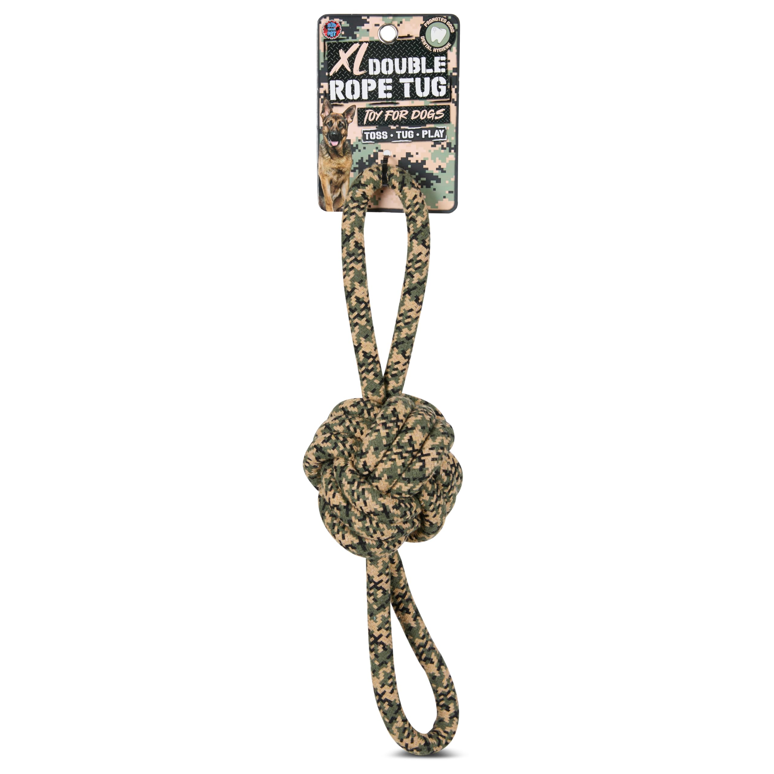Bow Wow Camo Rope Dog Toy – Durable Rope Chew & Tug Toy – XL & Standard Sizes – Gentle on Teeth, Great for Dental Health & Interactive Play