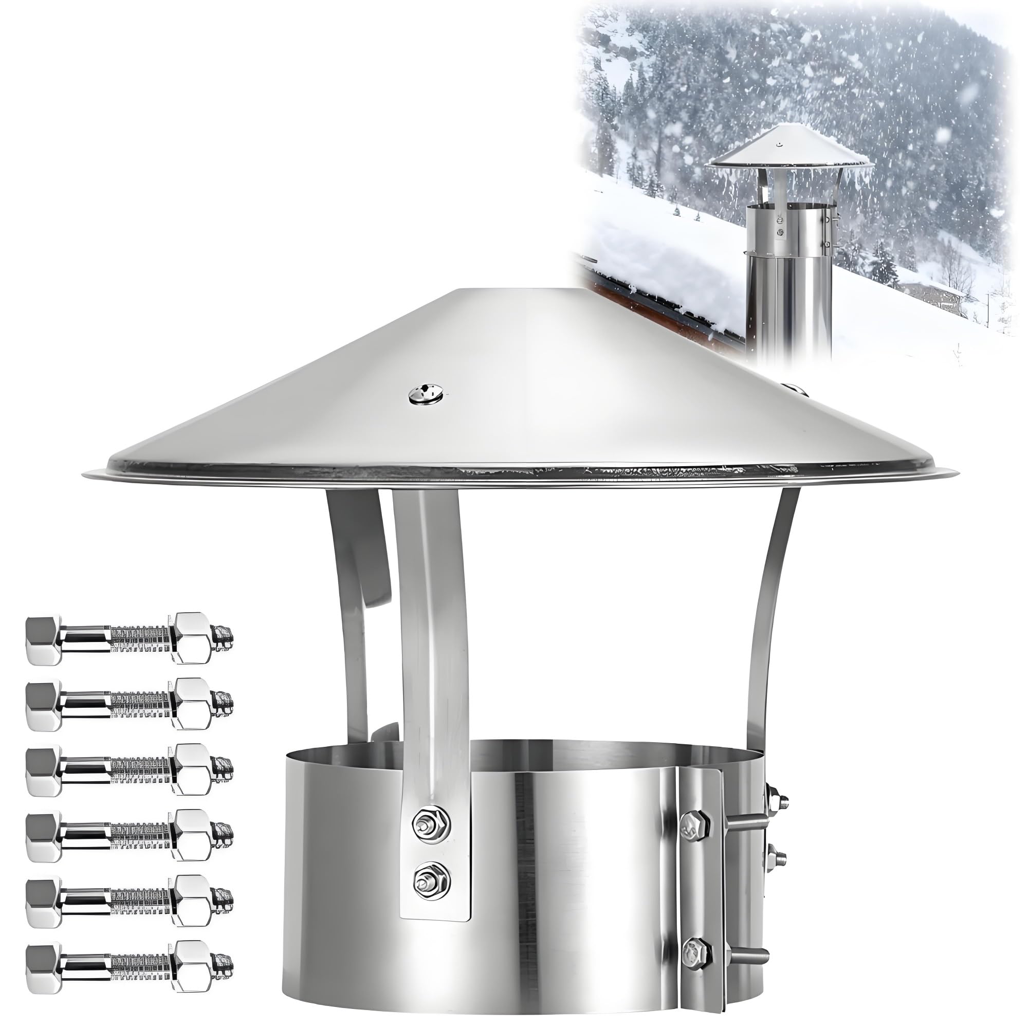 KGLHJDY Chimney Cowls 201 Stainless Steel Chimney rain Cap, 75/100/110/125/150/180/200mm Stove Pipe Cap for Flue, Fireplace Exhaust Roof Vent Cover(210mm/8.3in)