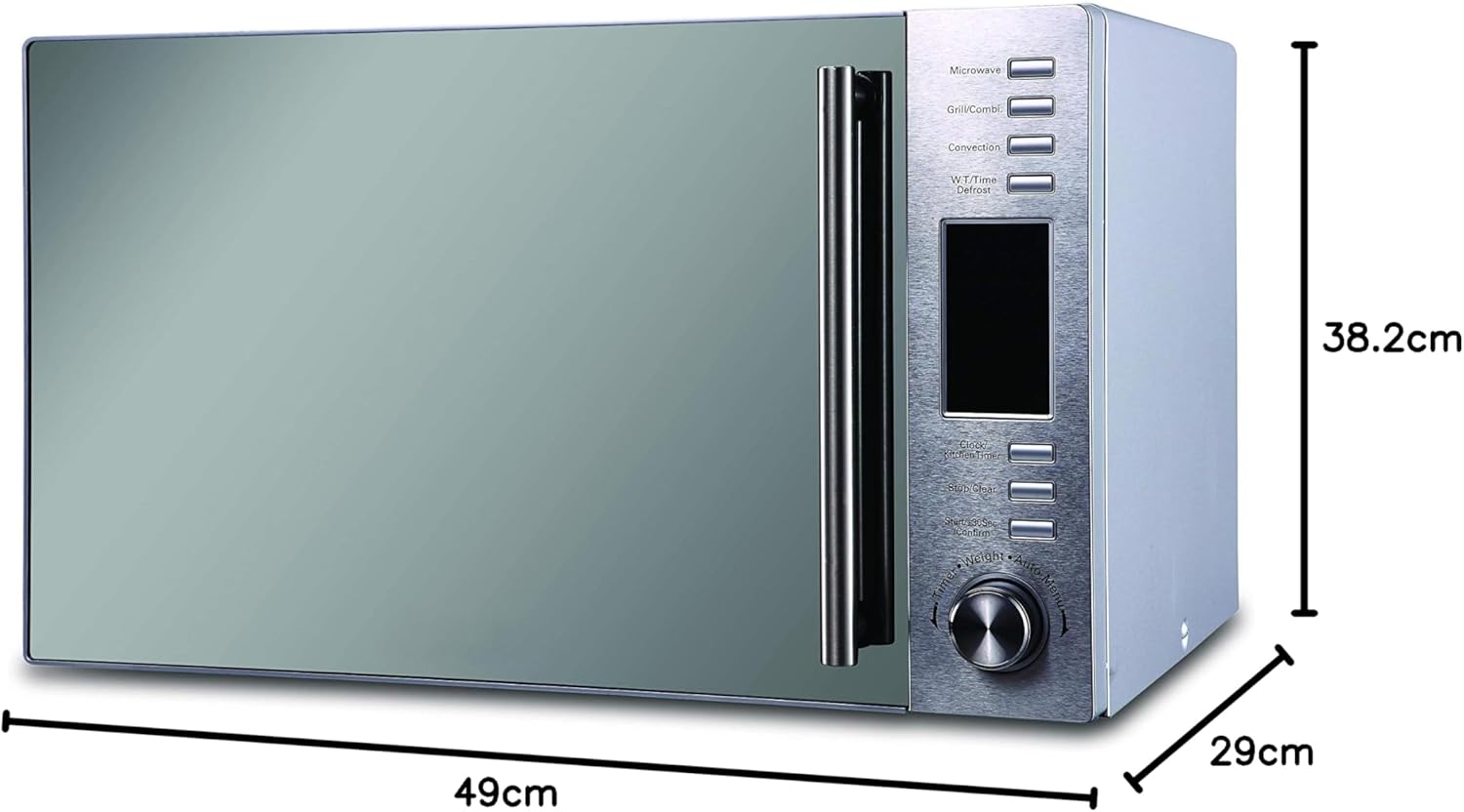 Dimensions of Nikai 20 Liter Microwave Oven: 49cm width, 29cm depth, 38.2cm height