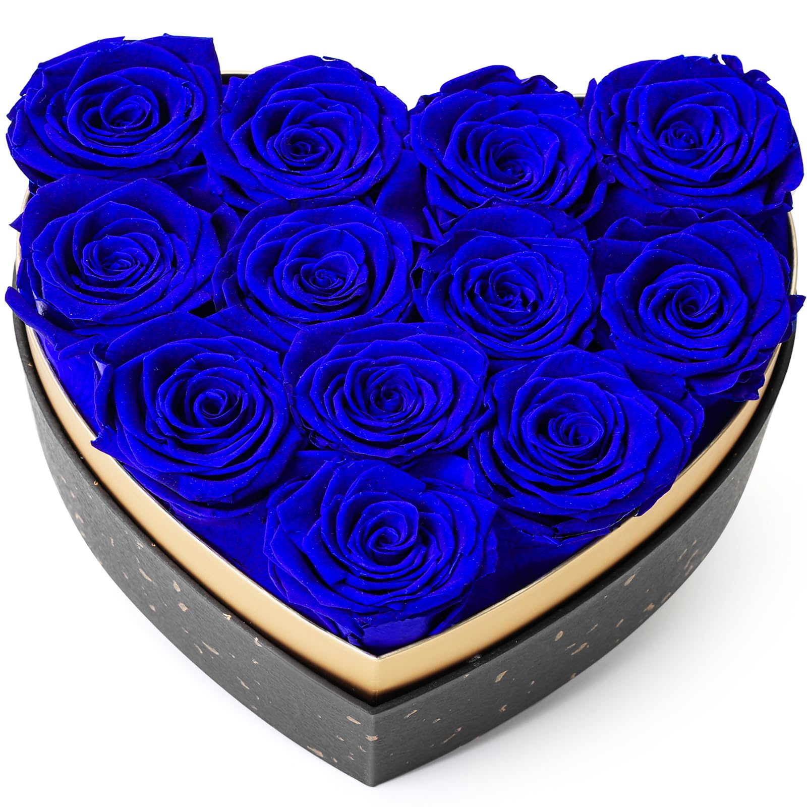 Forever Flowers, 12-Piece Preserved Roses, Fresh Forever Roses in a Heart Shape Box, Eternal Rose Preserved Flowers for Delivery Prime, Gifts for Birthday Mothers Day & Valentines Day - Blue