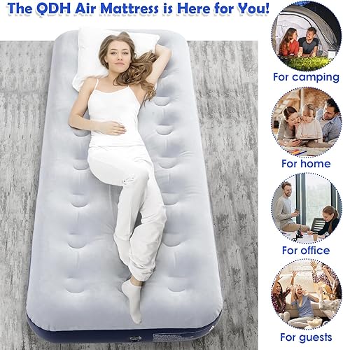 Miniatura 7 de Colchón de aire para camping, cama de aire inflable, superficie flocada, cama de viaje, colchoneta para dormir, cama de aire para acampar al aire