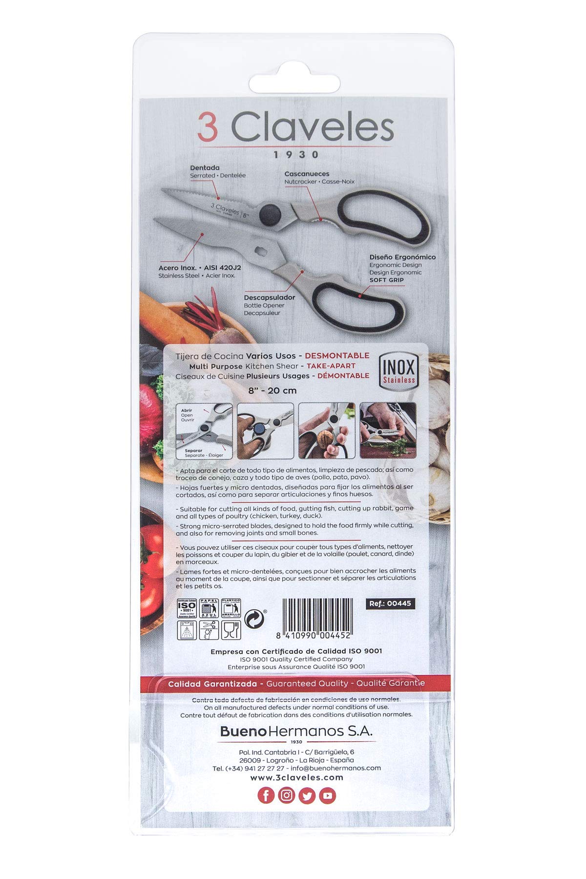 Forbici professionali multiuso smontabili 20cm acciaio inossidabile con decapper ergonomico