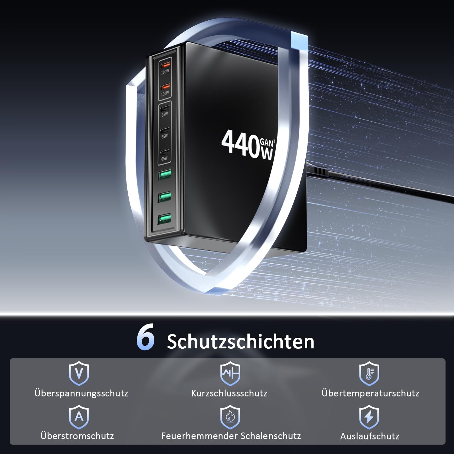 HSSNS Ładowarka USB-C wielokrotna: 440 W, 8 portów, szybka ładowarka z 5 USB-C i 3 USB-A, Dual-PD PPS USB zasilacz sieciowy do laptopa, MacBooka, iPada, iPhone 16/15/14, Samsung i wielu innych