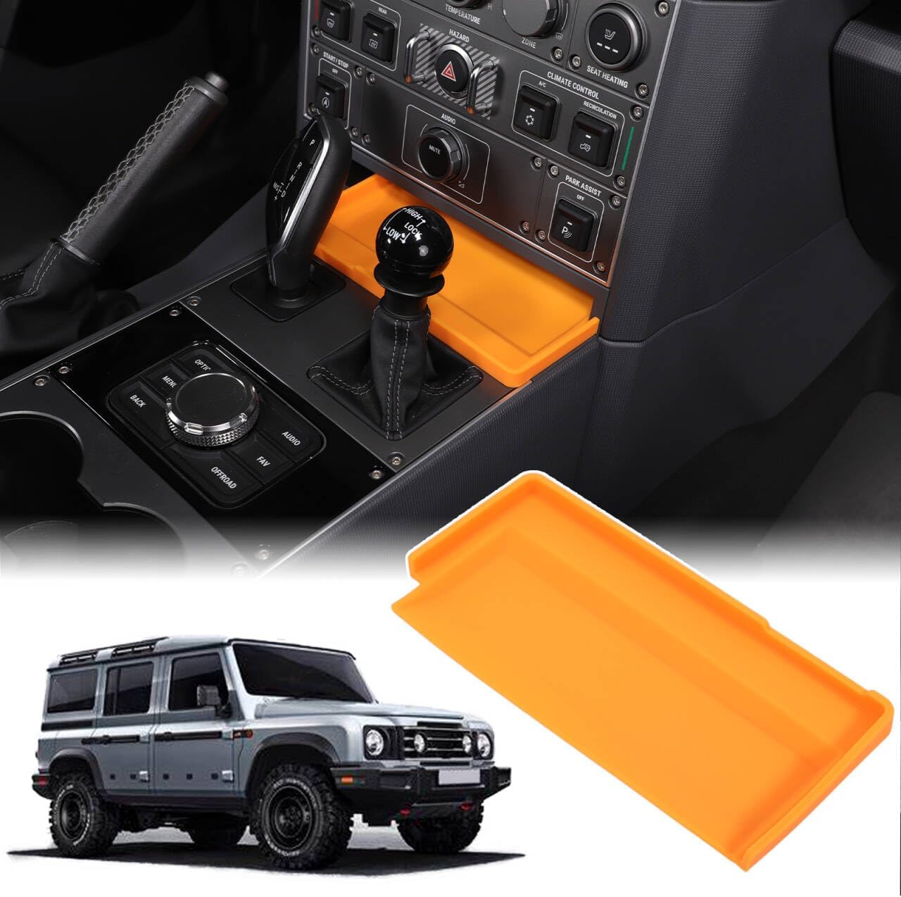 Car Center Console Storage Tray Compatible with Ineos Grenadier 2022-2025 Shift Storage Box Tray Non-Slip Storage Tray Interior Storage Box (Orange)