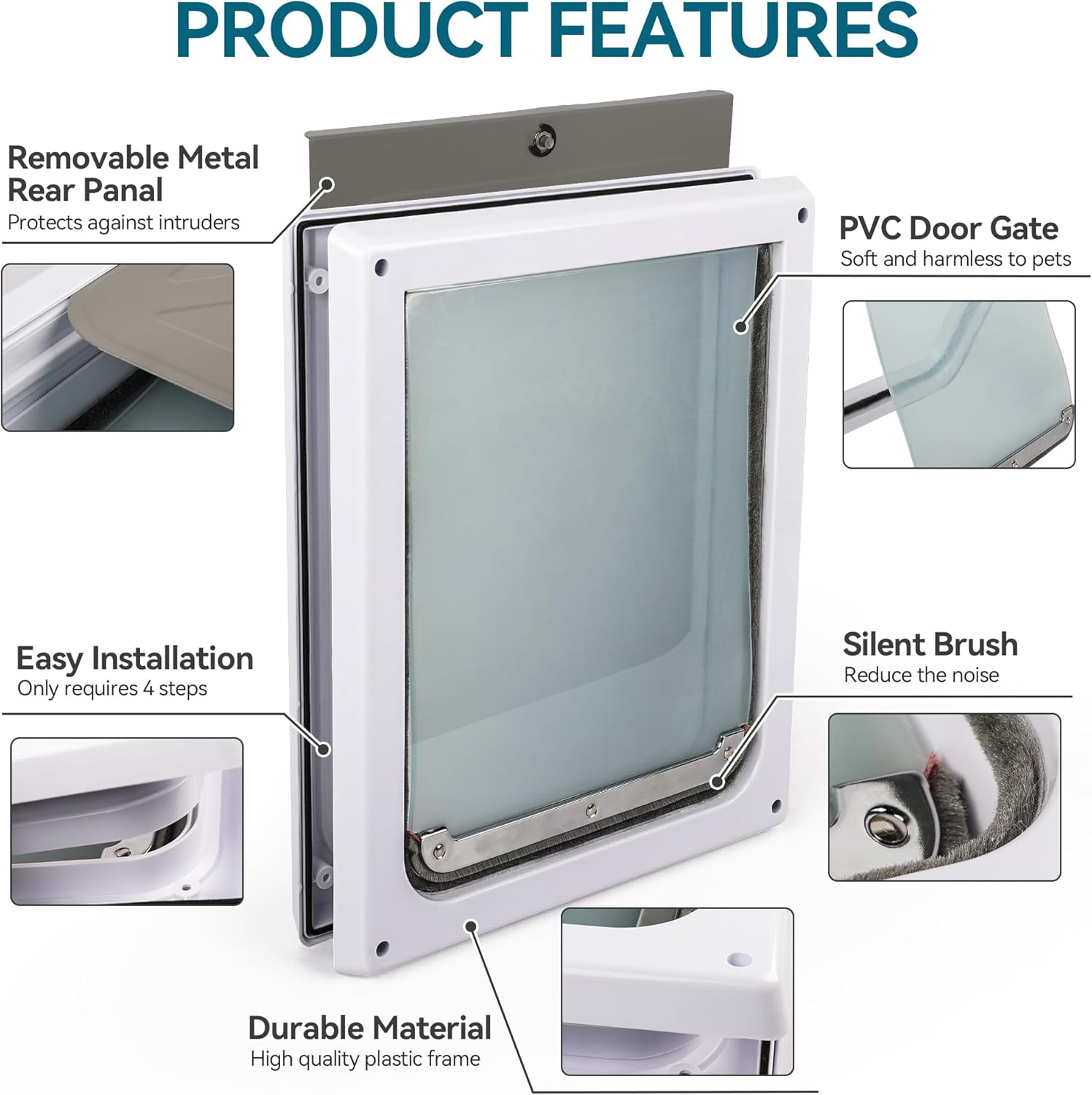 PAWISE 2 Way Dog Door, Lockable Doggy Door with Safe Metal Panel & Flexible Transparent Flap, Weatherproof & Easy Install Pet Door for Dogs and Cats, Quiet Design Dog Flap (9.8"x11.4")