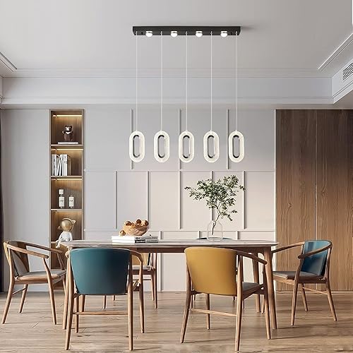 Miniatura 4 de Ganeed Lámpara LED moderna, lámpara colgante LED regulable de 60 W con 5 luces, lámpara de araña de altura ajustable con control remoto para cocina,