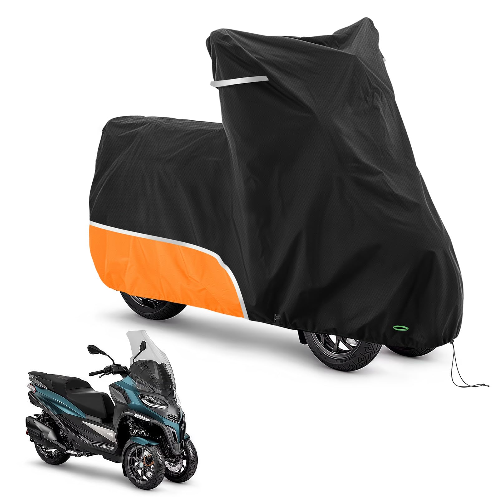 Pokrowiec na motocykl, do użytku na zewnątrz, wodoszczelny i odporny na warunki zimowe, tkanina Oxford 420D, pasuje do Piaggio MP3 250/310/300/350/400/500/530 (kolor pomarańczowy)