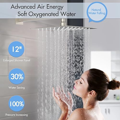 Miniatura 3 de Bostingner Sistema de chorros de ducha de montaje en pared redondo de 12 pulgadas con rociador de mano multifunción y juego de 4 chorros de cuerpo