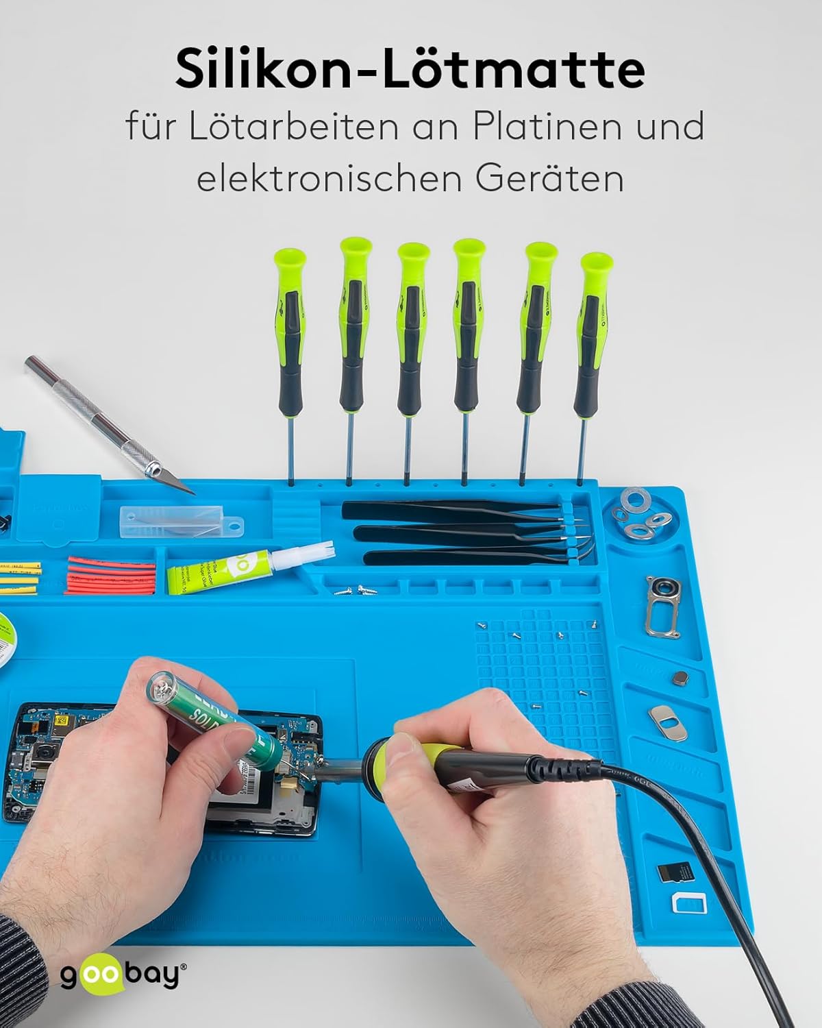 Goobay 61670 Silicone Soldering Mat/Flexible Welding Work Mat/Soldering Plate/Repair Mat/Shock Resistant/Integrated Ruler