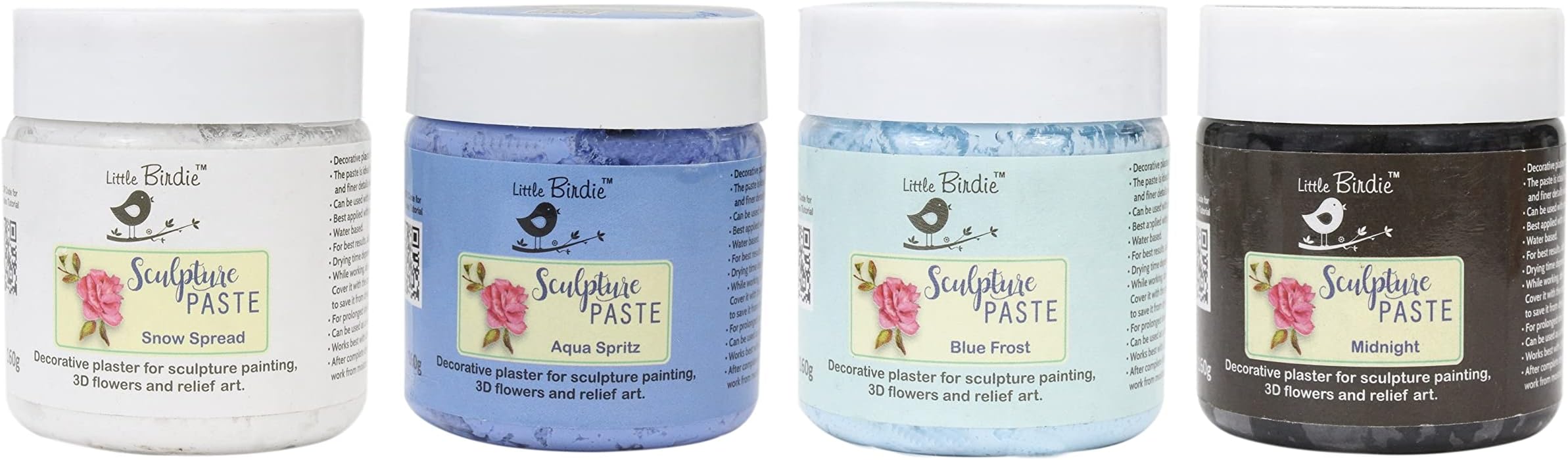 Sculpture Paste 160gm for Sculpture Painting, 3D Flowers, Relief Art - Snow Spread, Aqua Spritz, Blue Frost, Midnight (Pack of 4)