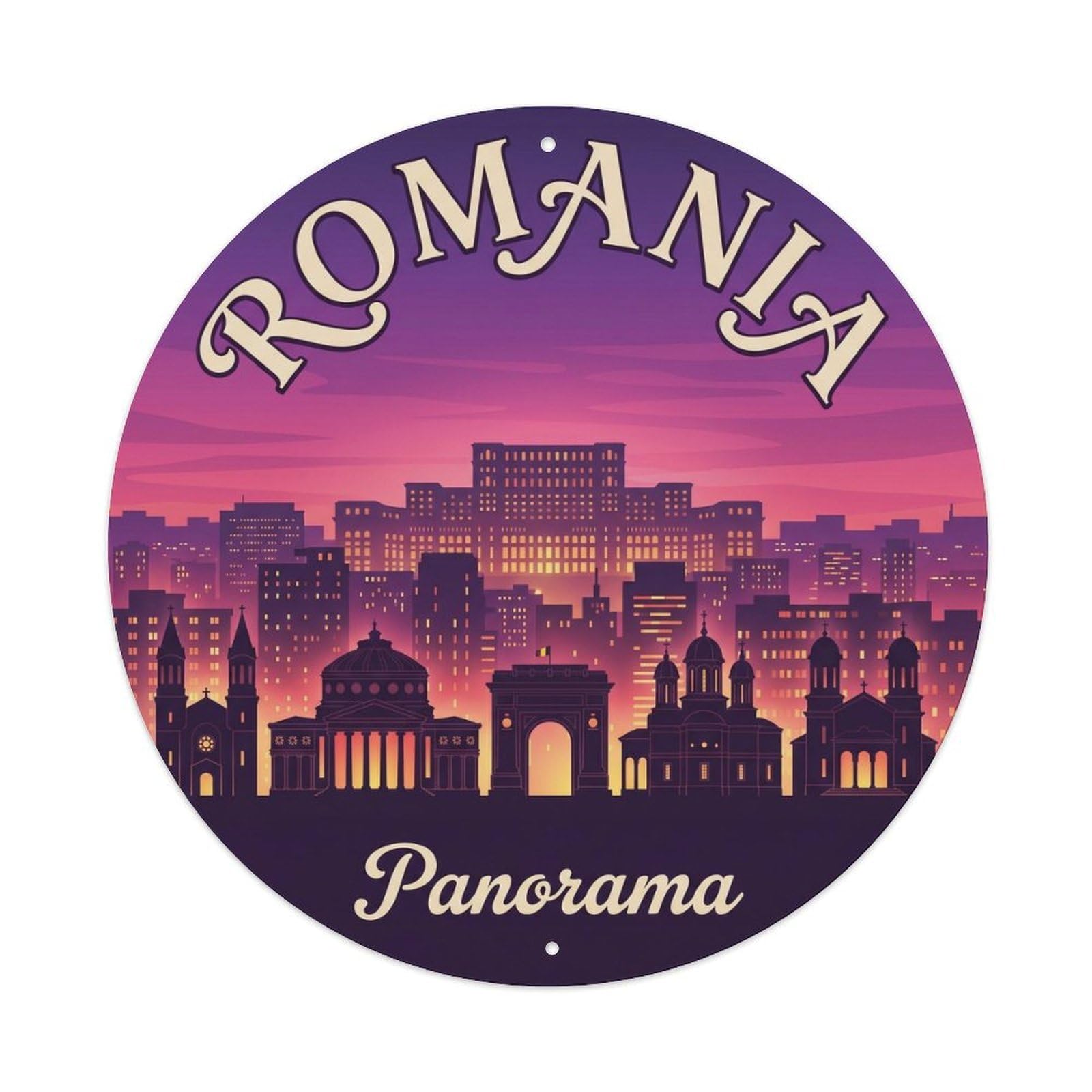 Vintage Travel Romania Skyline Panorama Metal Tin Sign