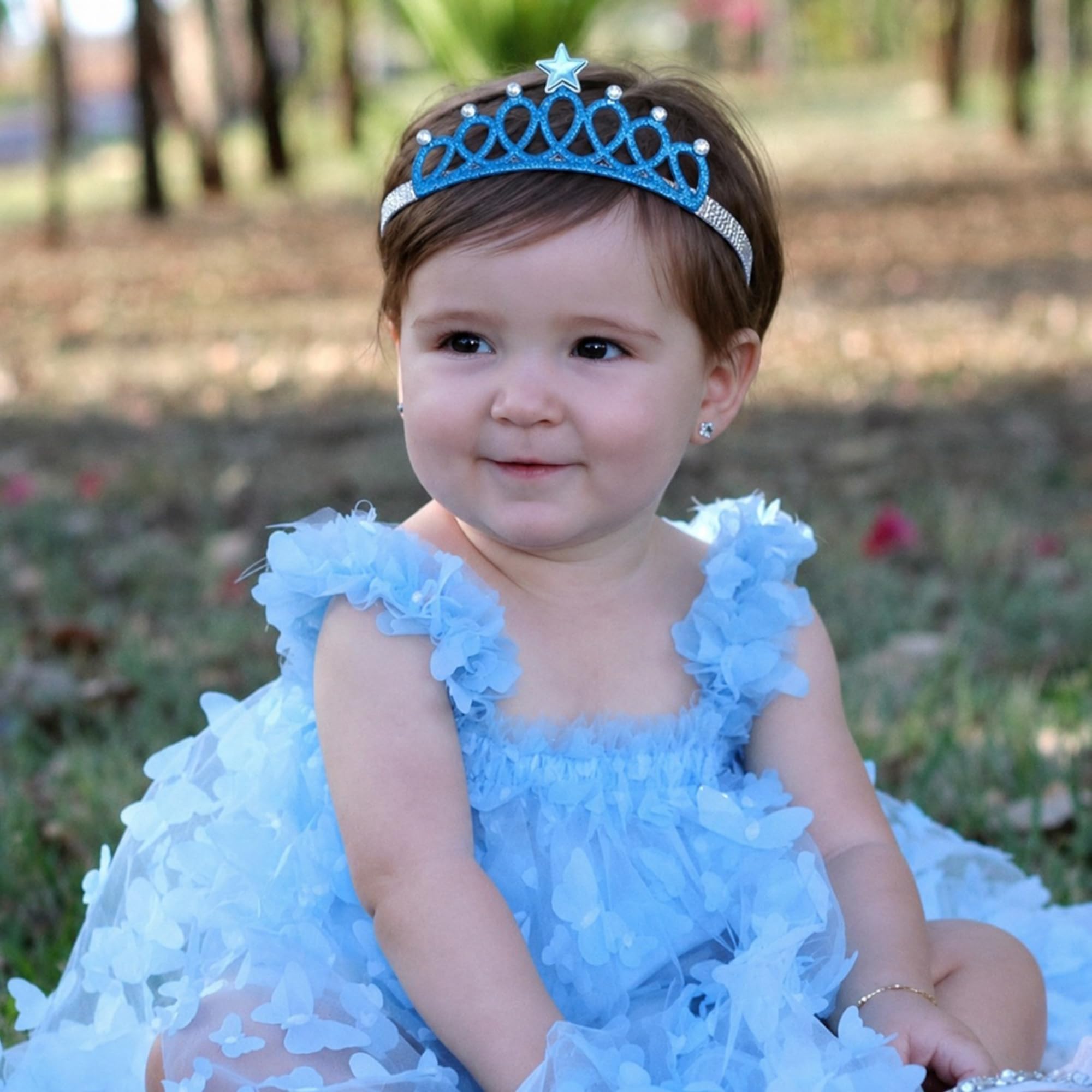Babymoon Baby Girl Rhinestone Crown Headbands Toddler Princess Acrylic Headband Hair Accessories Glittering for Girls | Blue 3