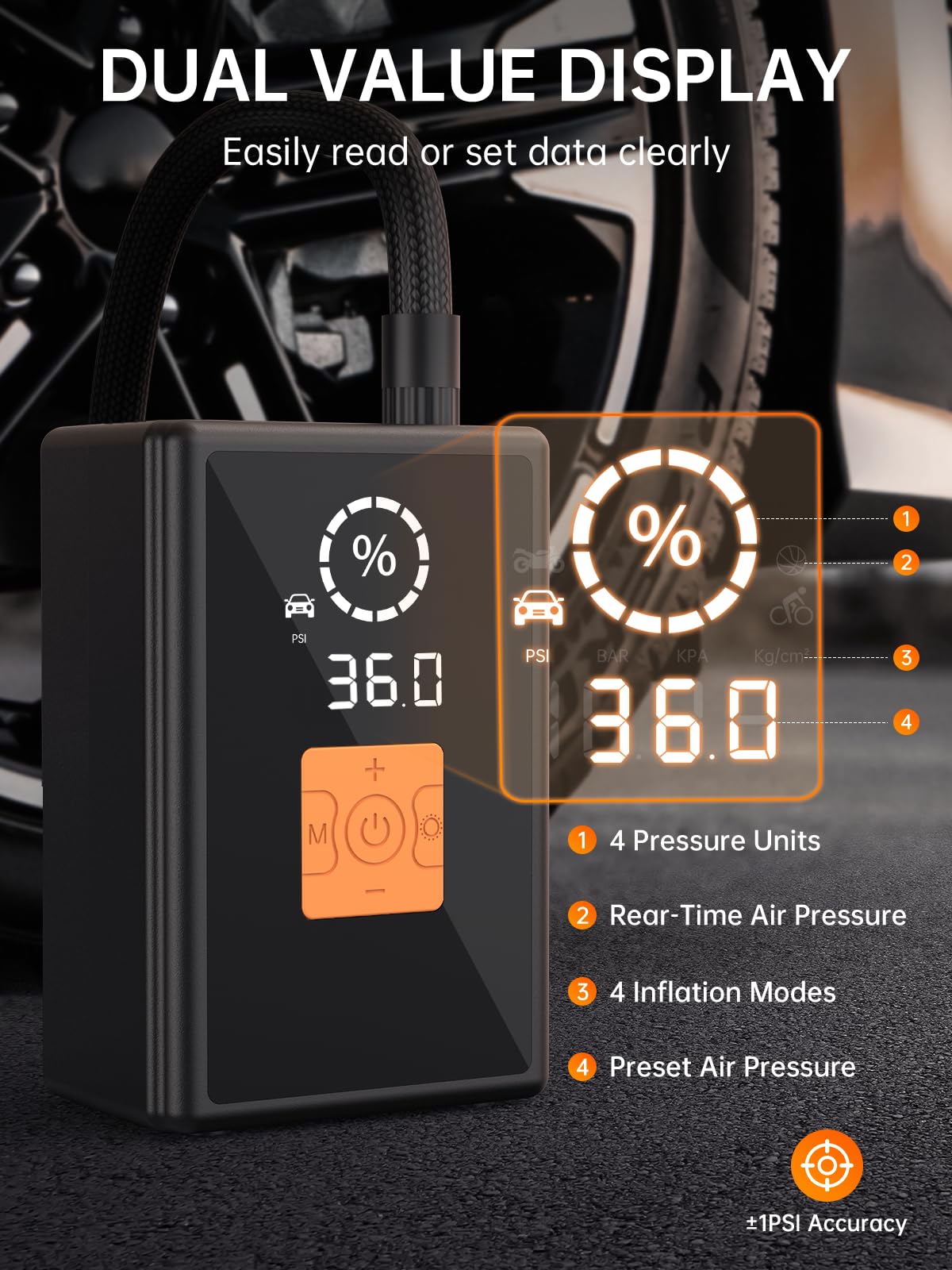 Compressore d'aria portatile, 22 cilindri, 6 volte più veloce, 150 psi, per auto, moto, bicicletta, palloni, senza fili, 12 V CC