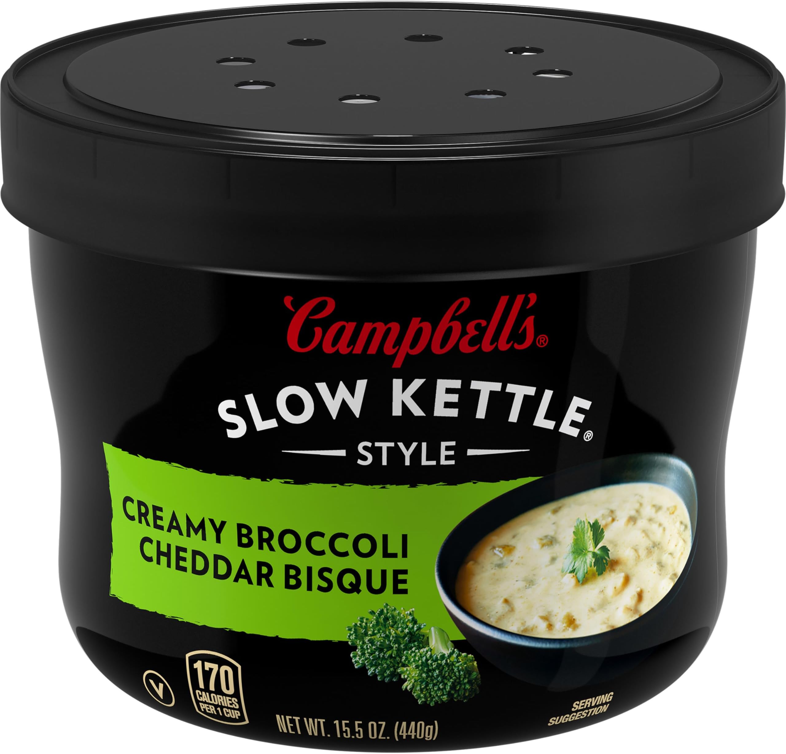 Campbell's Slow Kettle Style Creamy Broccoli Cheddar Bisque, 15.5 oz Microwavable Bowl
