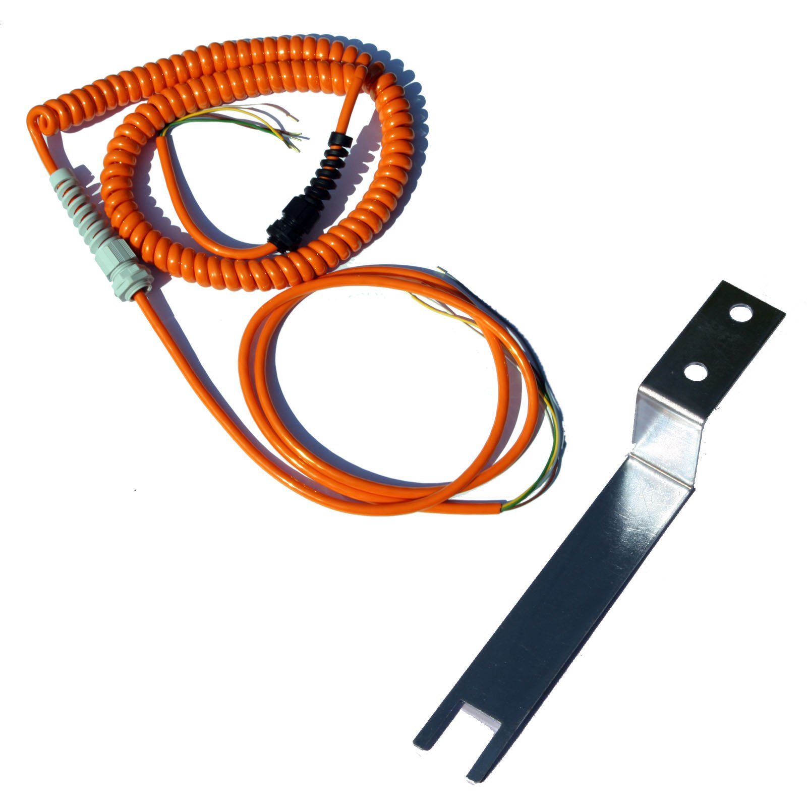 ATTAS 5-adriges Spiralkabel, Gewerbe- und Industrietore, Aderquerschnitt 0,5 mm², Orange, PUR, Metall, 6,5 m, 5-polig, AWG 20, für Roll- und Sektionaltore, Schließkantensicherungen