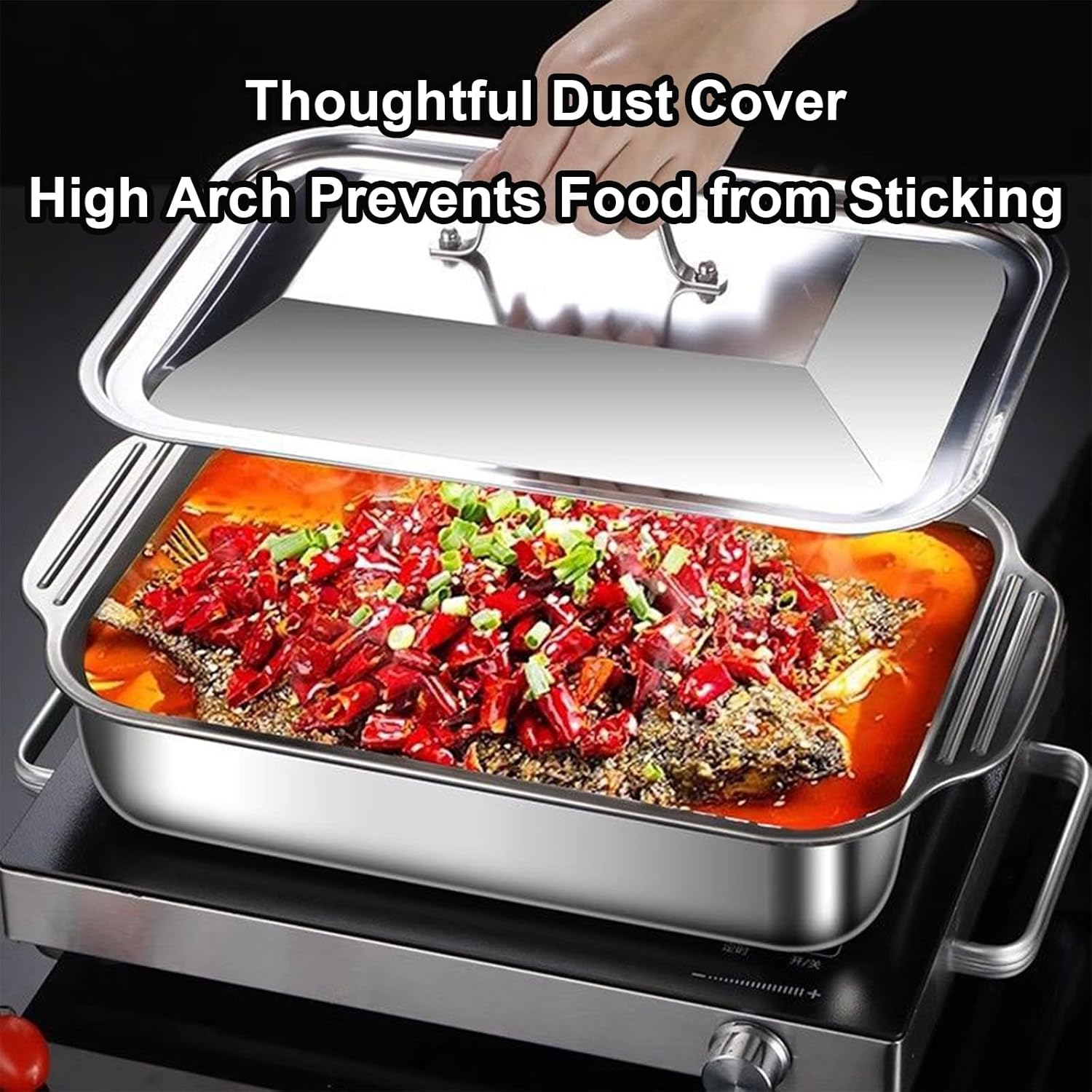 304 Stainless Steel Baking Sheet, Oil Catch Pan with Handles and Steel Lid, Not Easy to Rust, Ideal for Restaurant & Home Use(47 * 29 * 6cm/19 * 11 * 2in)
