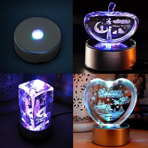 Miniatura 7 de Ejoyous Base de pantalla LED de 4 pulgadas para arte de cristal de cristales, luz colorida 7 LED RGB iluminados con soporte de pantalla de cristal